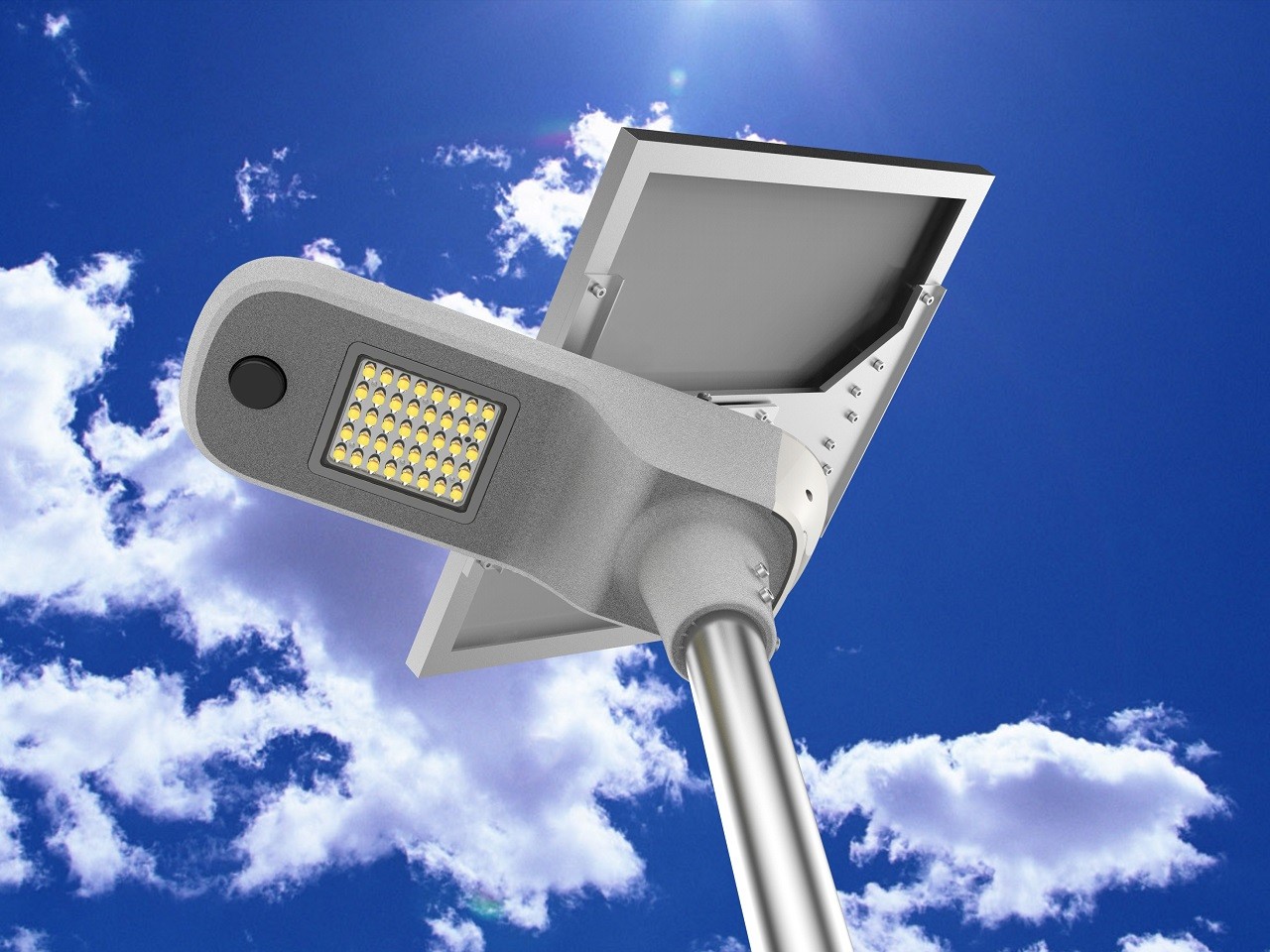 LAMPADAIRE LED SOLAIRE AUTONOME A BATTERIE INTEGRE -60W-BLANC