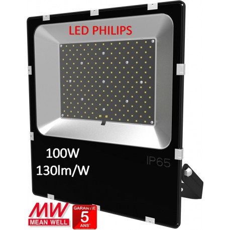 PROJECTEUR LED 100W -130lm/W-DRIVER MEANWELL-LED PHILIPS-5000K°